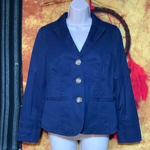 L.L. BEAN-women’s navy blue long sleeve stretch blazer triple-buttoned jacket